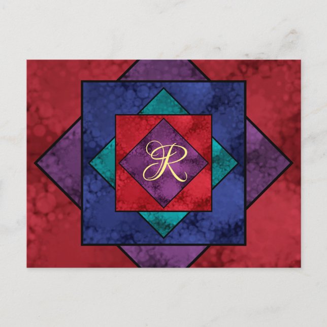 Quilt Square Monogram Postkarte (Vorderseite)