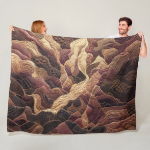Quilted Burgundy Gold Abstract Design Fleecedecke
