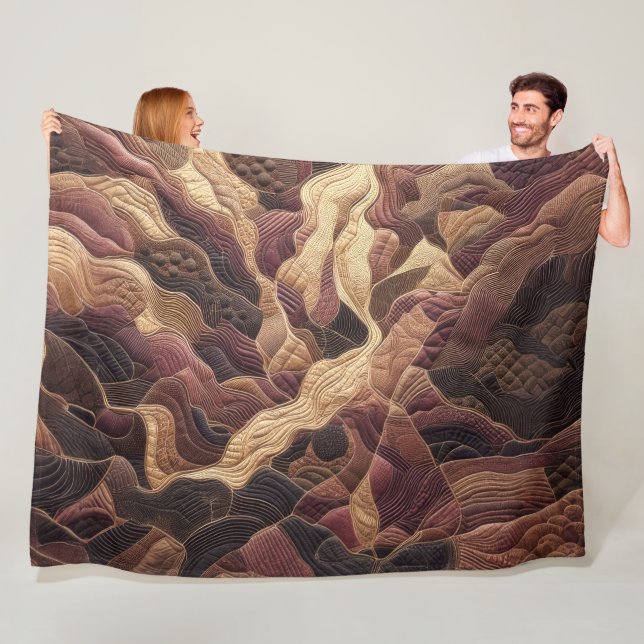 Quilted Burgundy Gold Abstract Design Fleecedecke (Beispiel)