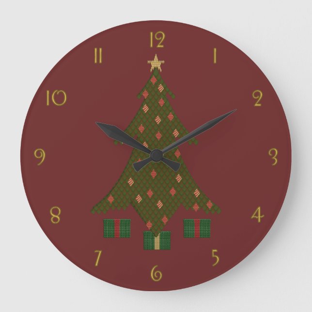 Quilted Christmas Clock Große Wanduhr (Vorderseite)