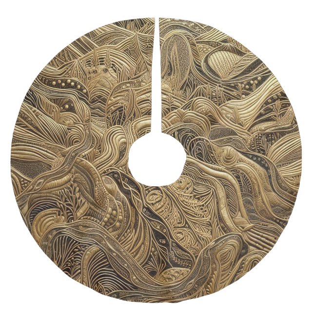 Quilted Gold Abstract Design Polyester Weihnachtsbaumdecke (Vorderseite)