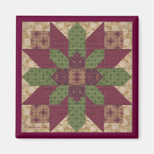 Quilted Green Burgund Star Magnet