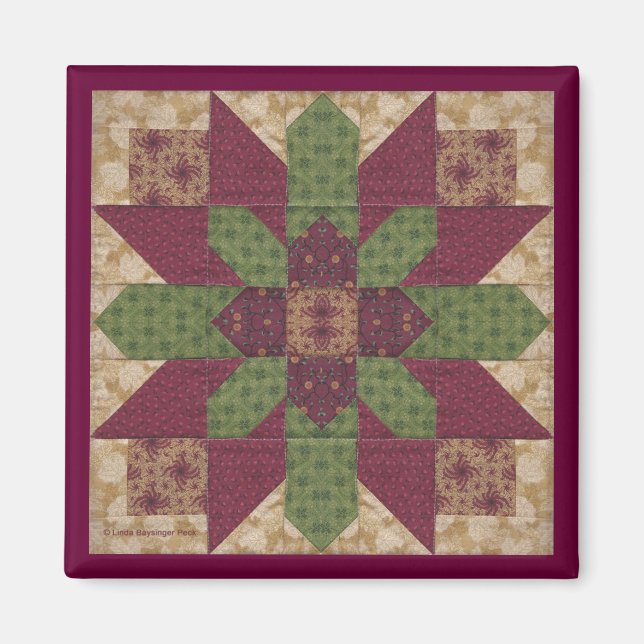 Quilted Green Burgund Star Magnet (Vorne)