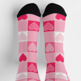 Quilted Hearts on Karos, Bubblegum Pink Socken