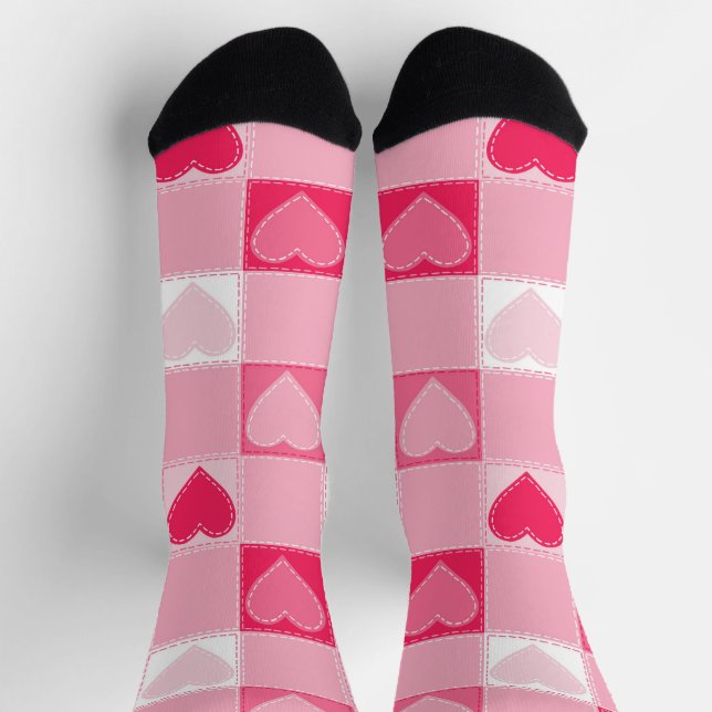 Quilted Hearts on Karos, Bubblegum Pink Socken (Oben)
