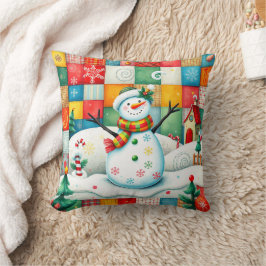 Quilted Look Frosty the Snowman with Patchwork Kissen