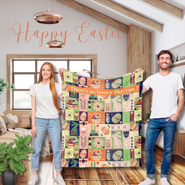 Quilted-look Osterfarbenmuster Fleecedecke (Quilted-look Easter watercolor pattern Fleece Blanket)