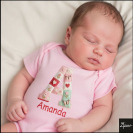 Quilted Patchwork Initial Letter A Nursery Baby Strampler