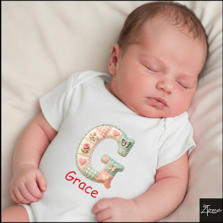 Quilted Patchwork Initial Letter G Nursery Baby Strampler