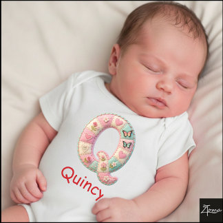 Quilted Patchwork Initial Letter Q Nursery Baby Strampler