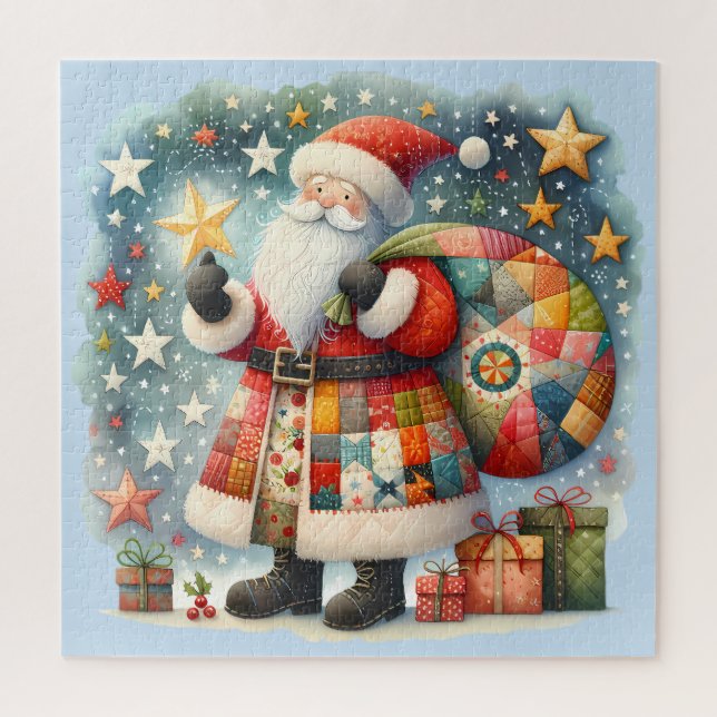 Quilted Patchwork-Weihnachtsmann mit Weihnachtsste Puzzle (Vertikal)