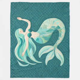 Quilted Whimsical Abstrakt Mermaid Aquamarin Fleecedecke