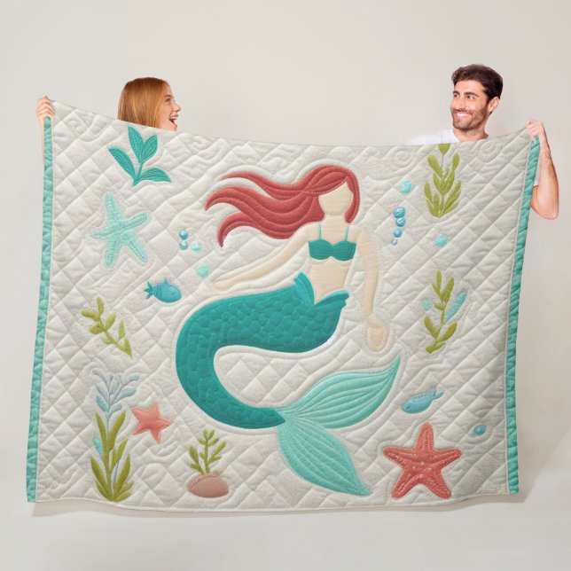 Quilted Whimsical Abstrakt Mermaid Fleecedecke (Beispiel)