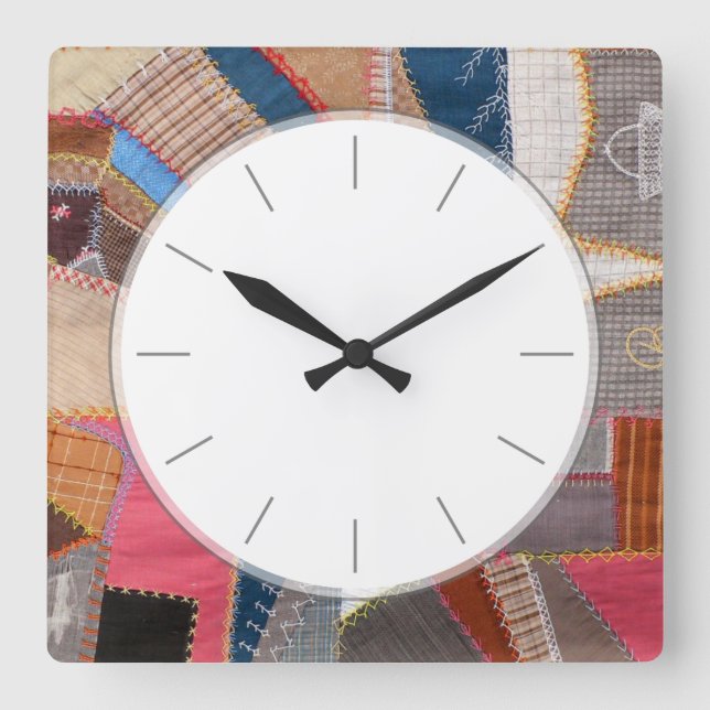 Quilters antikes amerikanisches Quilt-Muster Quadratische Wanduhr (Vorderseite)