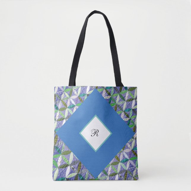 Quilters blaue Monogramm-Tasche (Vorderseite)