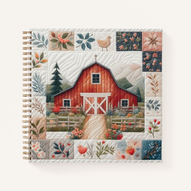 Quilter's Notebook Red Barn Patchwork Notizbuch (Vorderseite)