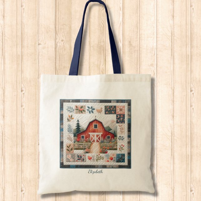 Quilter's Red Barn Faux-Patchwork Tragetasche (Von Creator hochgeladen)