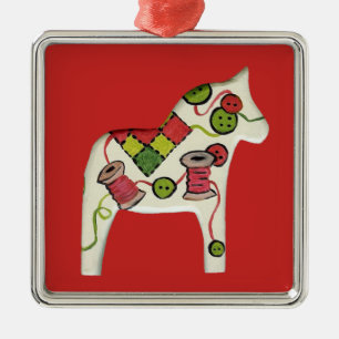 Quilters Weihnachts-Dala-Pferde Ornament Aus Metall
