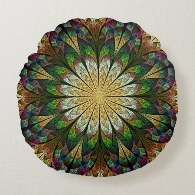 Quiltierte Blume Rundes Kissen (Vorderseite)