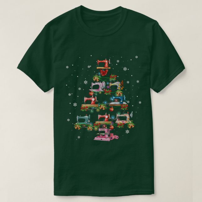 Quilting Sewing Machine Christmas Tree Xmas Lights T-Shirt (Design vorne)