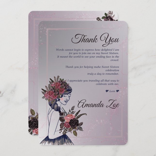 Quince Años Danke-Karte Einladung (Vorne/Hinten)