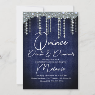 Quince Denim Diamonds Gem Pearls Chic Einladung