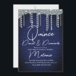Quince Denim Diamonds Gem Pearls Chic Einladung<br><div class="desc">Quince Einladungen mit Imitaten Gems und Denim Muster</div>