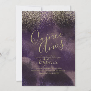 Quiñce Falscher Glitter Lila Gold Abstrakter Gebur Einladung