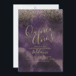 Quiñce Imitate Glitzer Lila Gold Abstrakt Geburtst Einladung<br><div class="desc">Quince 16 . Geburtstag Gold Lila Einladungen mit Imitate Glitzer</div>
