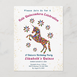 Quince Unicorn Quinceañera Geburtstagsfeier Postkarte