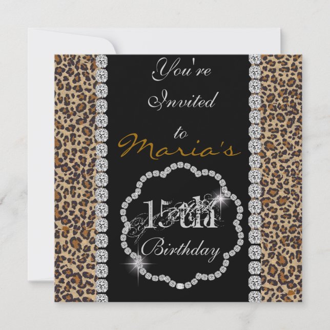 QUINCEANERA15th CHEETAH BLING Birthday Einladungen (Vorderseite)