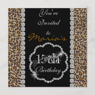 QUINCEANERA15th CHEETAH BLING Birthday Einladungen