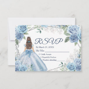 Quinceañera 15 Anos Dusty Blue RSVP Card Dankeskarte