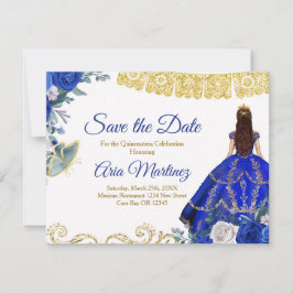 Quinceañera 15 Anos Royal Blue Save the Date Dankeskarte