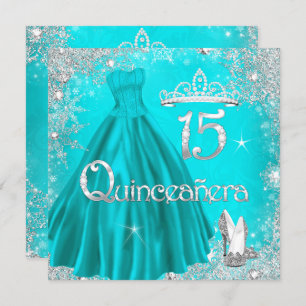 Quinceanera 15. Aqua Silver Schneeflocken Party 2 Einladung