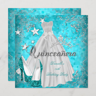 Quinceanera 15. Aquamarin Shimmer Glitzer Einladung
