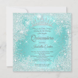 Quinceanera 15. Aquamarin Snowflake Winterwonderla Einladung