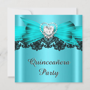 Quinceanera 15 Aquamarine weiße Spitzen Jeweled Pa Einladung
