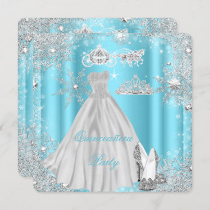 Quinceanera 15. Aschenputtel Blue Birthday Party Einladung