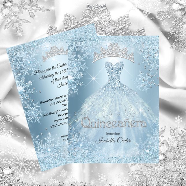 Quinceanera 15. Aschenputtel Ice Blauer Schneefloc Einladung (Von Creator hochgeladen)
