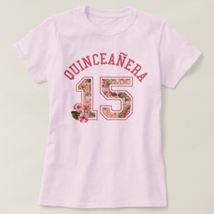 Quinceanera 15 athletische rosa Blumen T-Shirt
