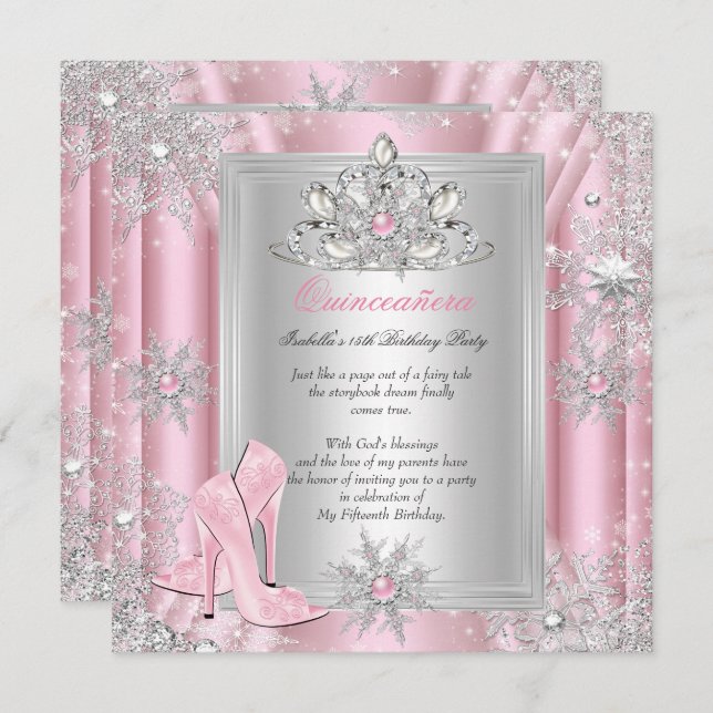 Quinceanera 15 Birthday Light Pink Heelse 2 Einladung (Vorne/Hinten)
