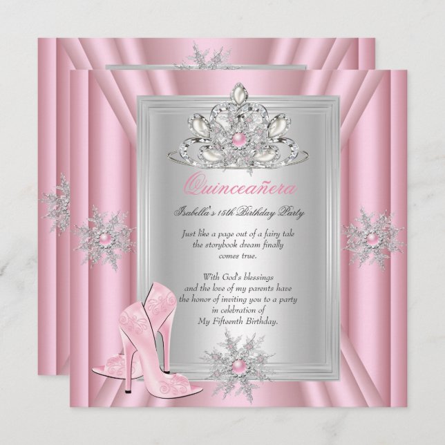 Quinceanera 15 Birthday Light Pink Heelse Einladung (Vorne/Hinten)