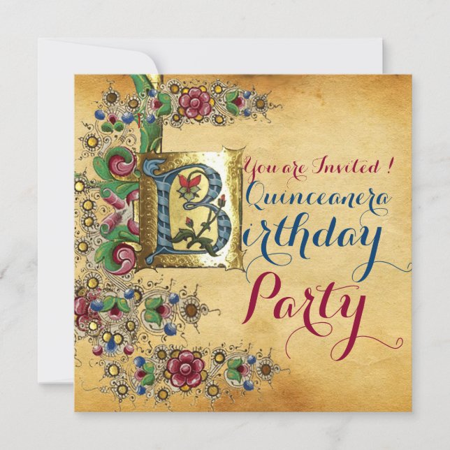 QUINCEANERA 15. BIRTHDAY PARTY FLORAL PARCHMENT EINLADUNG (Vorderseite)
