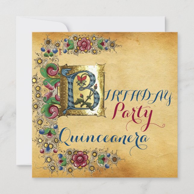 QUINCEANERA 15. BIRTHDAY PARTY FLORAL PARCHMENT EINLADUNG (Vorderseite)