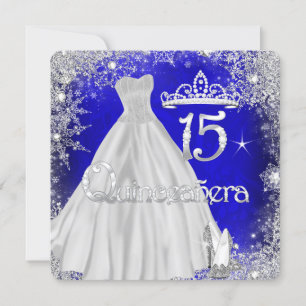 Quinceanera 15. Blau Silber Schneeflocken Party Einladung