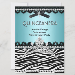 Quinceanera 15. Blaue Teal Schwarze Zebra-Tiara Einladung