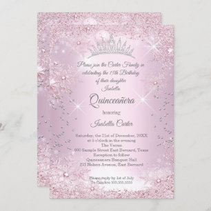 Quinceanera 15. Blush Pink Snowflake Winter Einladung