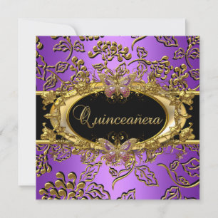 Quinceanera 15. Damask Lila Gold Black Einladung