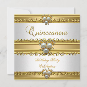 Quinceanera 15. Eleganter Weißgold-Perlen-Schmuck Einladung